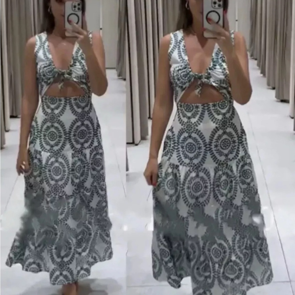 ZARA PERFORATED KNOTTED EMBROIDERED DRESS - Picture 3 of 11